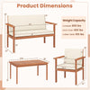 Dimensions of the 4-piece patio furniture set featuring acacia wood loveseat, chairs, and coffee table for outdoor.