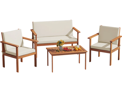 Costway 4-Piece Acacia Wood Patio Furniture Set with Table White 896241735 New