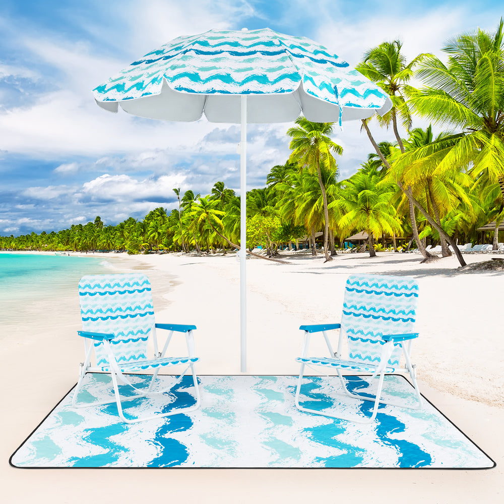 4 Pieces Beach Umbrella Set with 2 Foldable Chairs and Picnic Blanket-Blue - Gallery View 1 of 10
