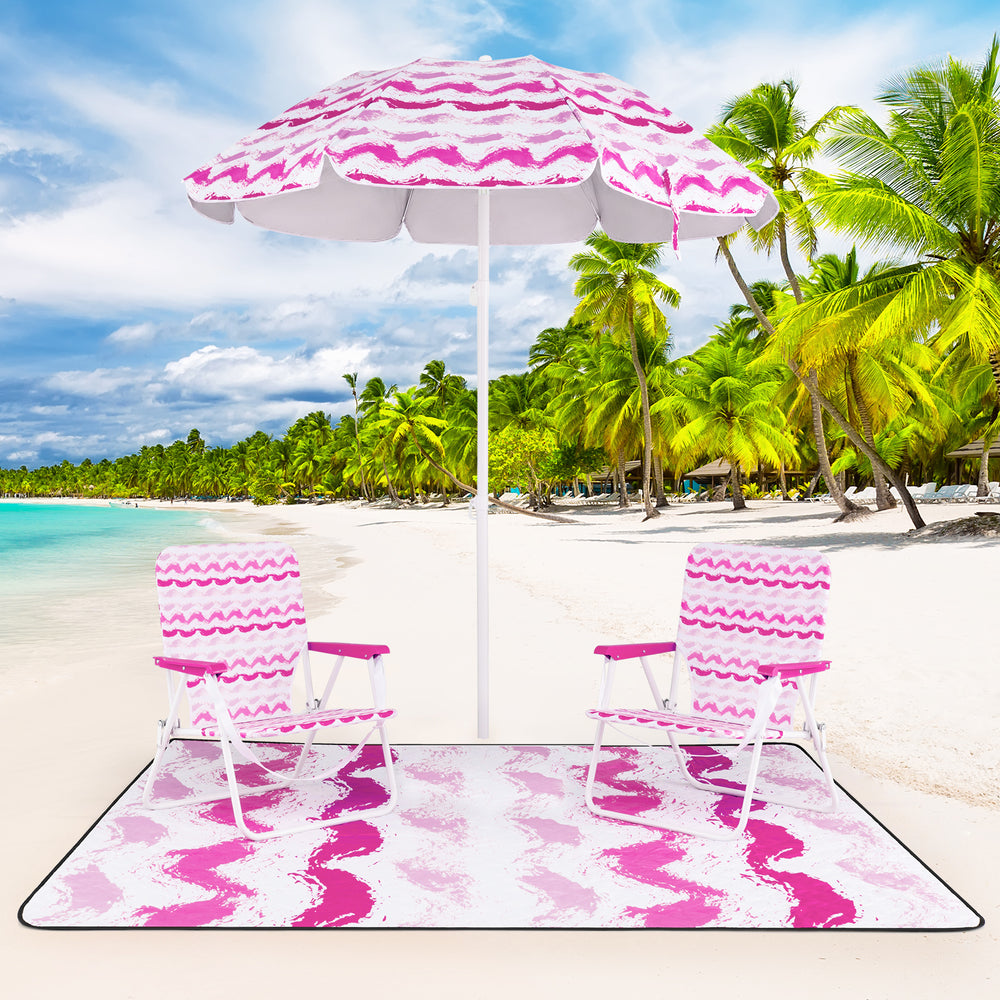 4 Pieces Beach Umbrella Set with 2 Foldable Chairs and Picnic Blanket-Pink - Gallery View 1 of 10