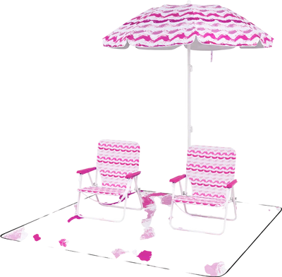 Costway 4-Piece Beach Umbrella Set w/ 2 Foldable Chairs & Picnic Blanket 22373750 New