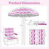 Beach umbrella set with 2 foldable chairs and picnic blanket, featuring pink design and UPF 50+ sun protection.