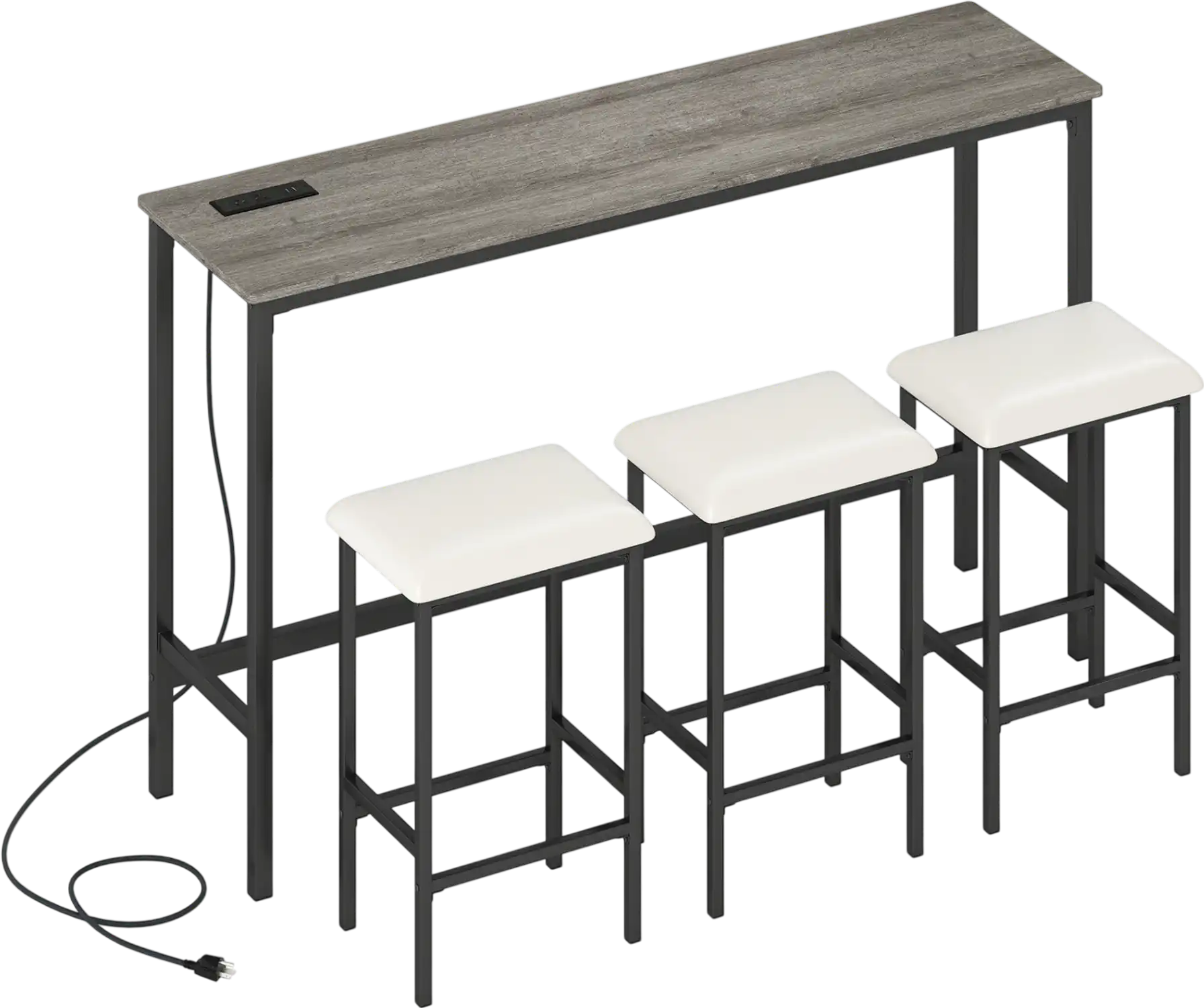 Costway 4-Piece Counter Height Bar Table Set w/ Power Outlet & 3 Padded Stools 76276933 New