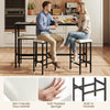 Counter height bar table set with gray padded stools, featuring built-in outlets and USB ports for convenient charging.
