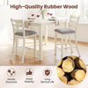 Counter height chair set with beige fabric seats and sturdy rubber wood legs, perfect for family meals and gatherings.