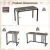 Dimensions of the 4-piece space-saving dining table set with oak finish, featuring a table, bench, and two stools.