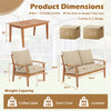 Outdoor acacia wood conversation set with soft cushions, includes loveseat and coffee table, perfect for patio.