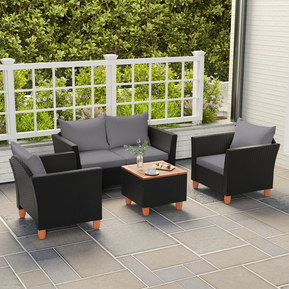 4 Pieces Outdoor Conversation Set with Storage Coffee Table-Gray - Gallery View 1 of 9