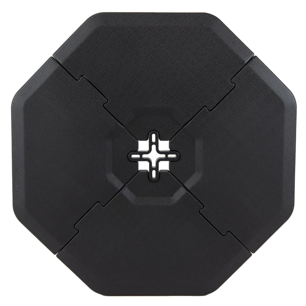 Octagonal black patio umbrella weight base plate set made of durable PE material for stable outdoor support.