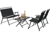 4-piece black folding patio furniture set featuring a coffee table and breathable chairs, perfect for outdoor.