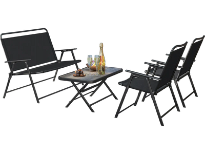 Costway 4-Pc Patio Folding Furniture Set SPC Coffee Table Chairs Black 257469813 New