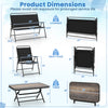 Dimensions of the 4-piece black patio folding furniture set, including loveseat, chairs, and SPC coffee table for.