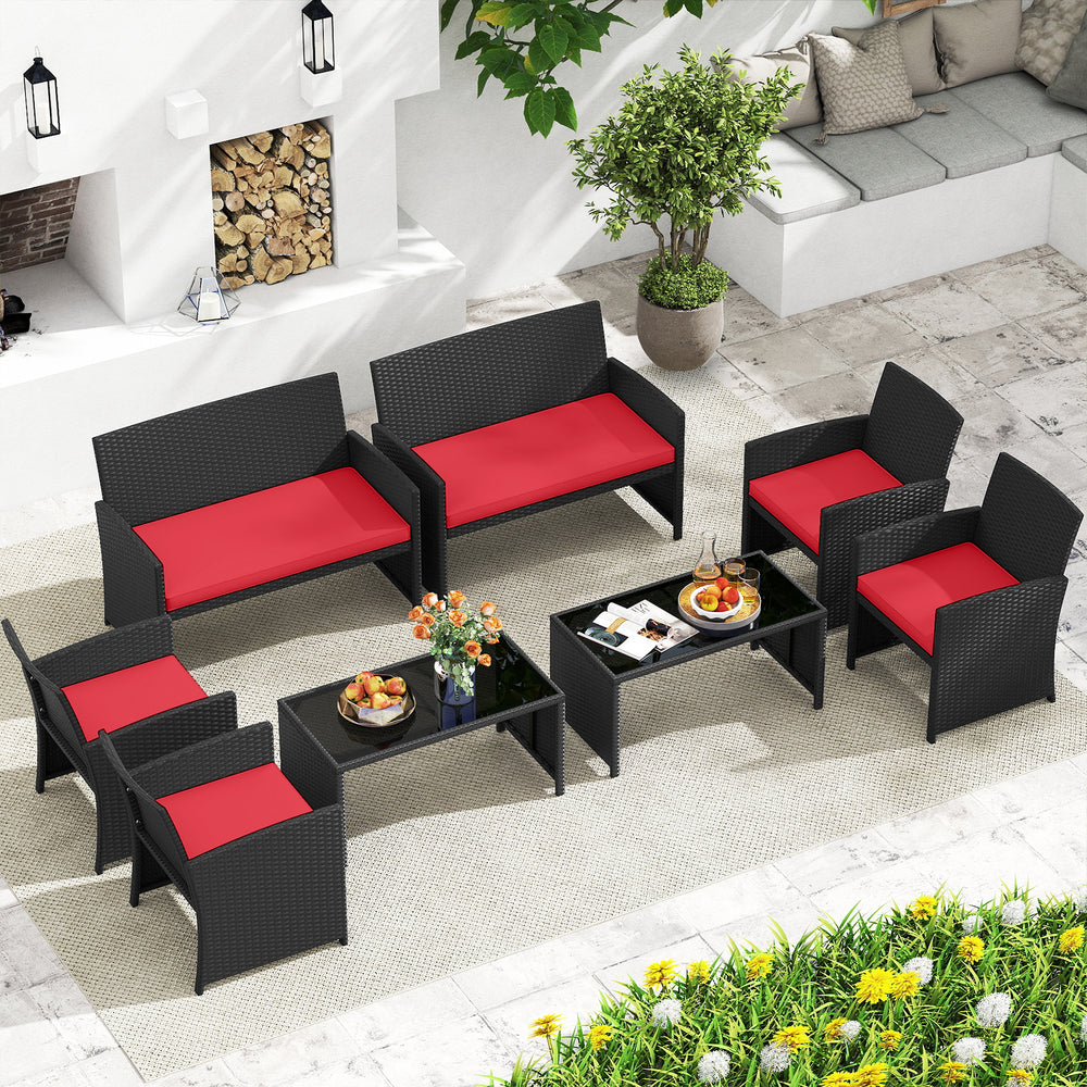 4 Pieces Patio Furniture Set with Tempered Glass Tabletop and Removable Cushion-Red - Gallery View 1 of 12