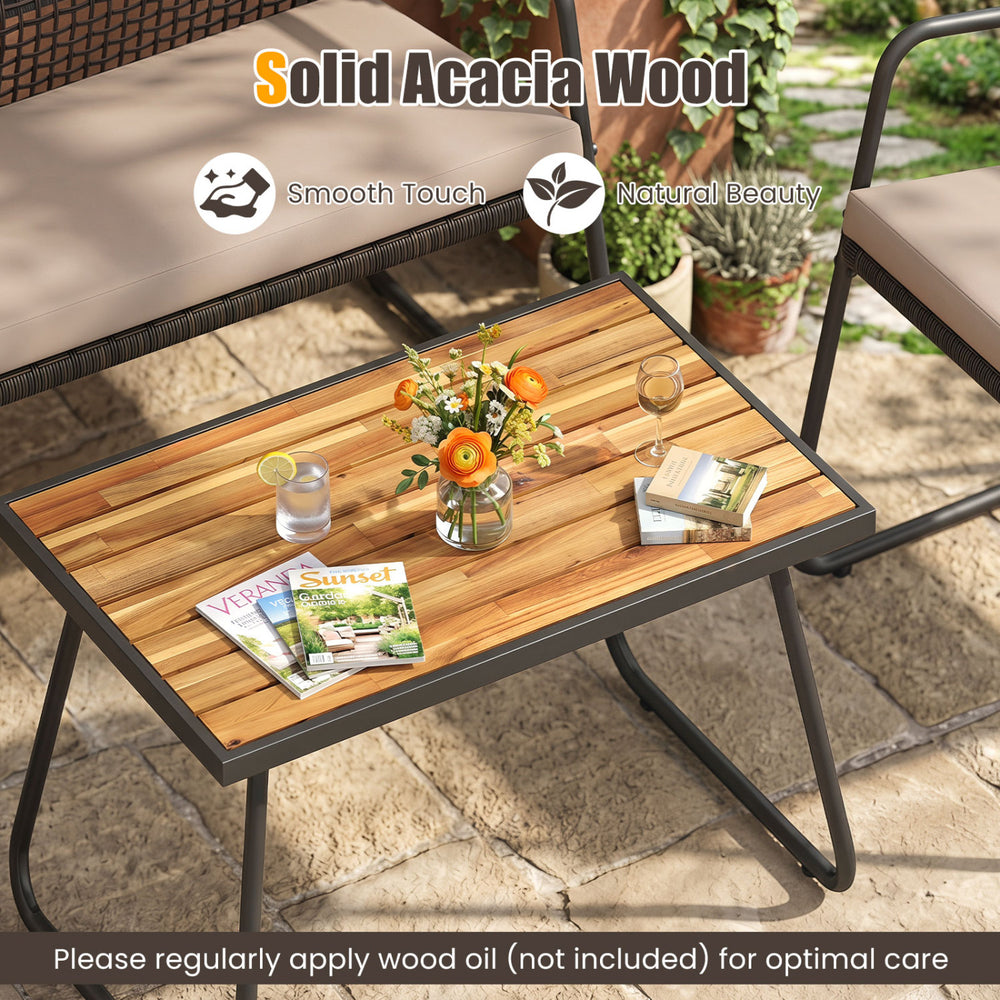 4 Pieces Patio Furniture Set with Acacia Wood Coffee Table and Zippered Cushions - Gallery View 8 of 9