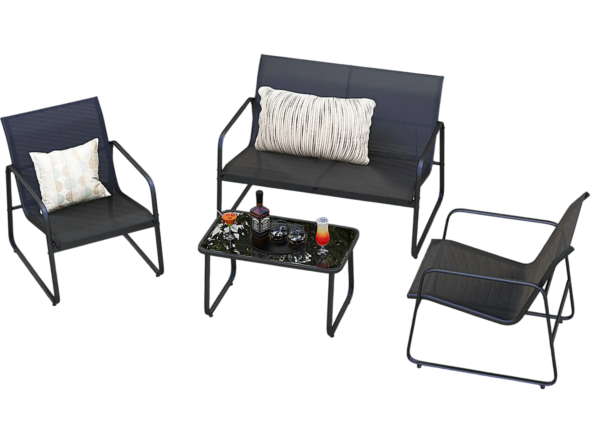 Costway 4-Piece Outdoor Patio Conversation Set w/ Tempered Glass Coffee Table Black 87396451 New