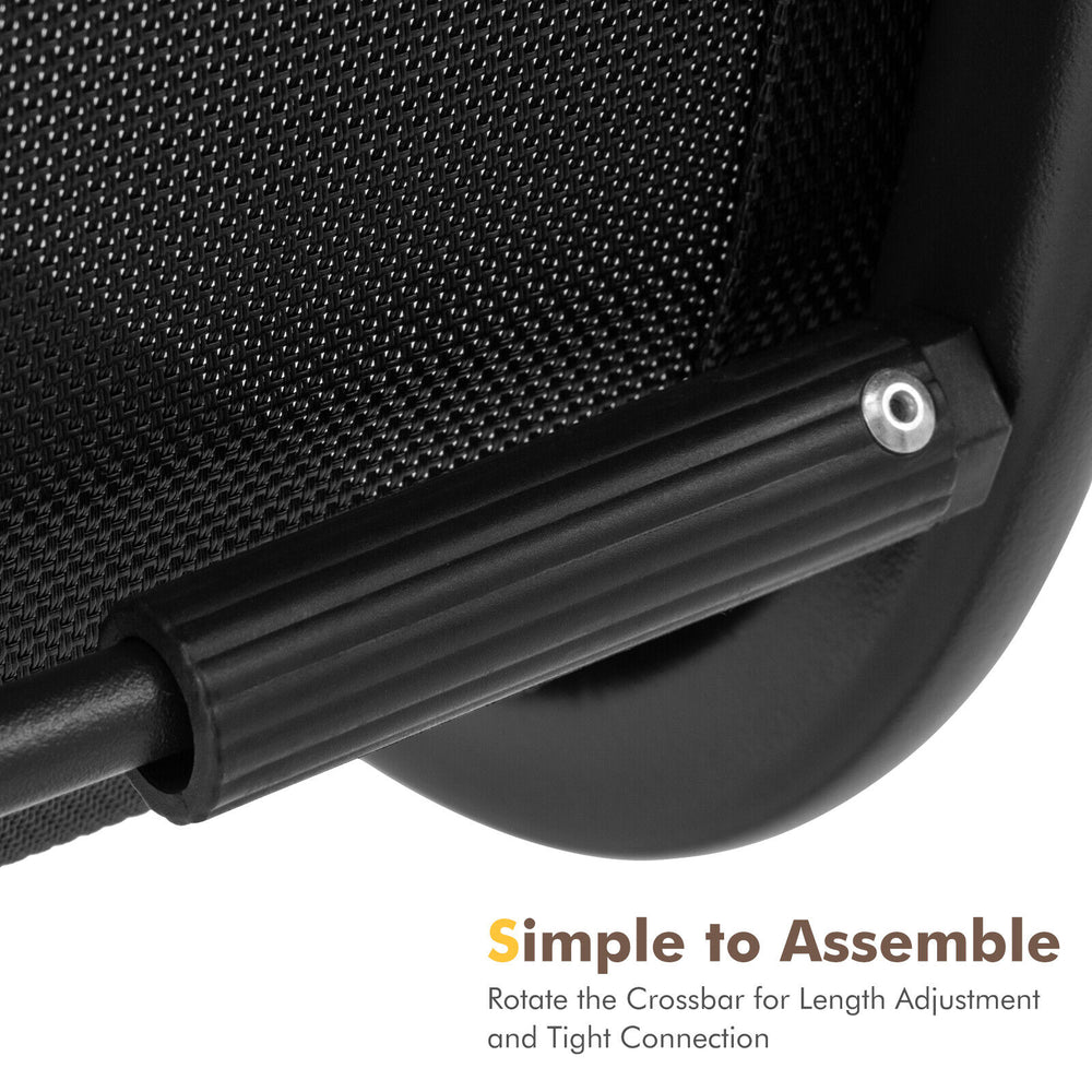 Close-up of the adjustable crossbar for easy assembly of the 4 Pieces Outdoor Conversation Set with black metal frame.