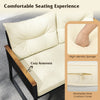 Cozy loveseat with high-density sponge cushions and acacia wood armrests, perfect for outdoor patio relaxation.