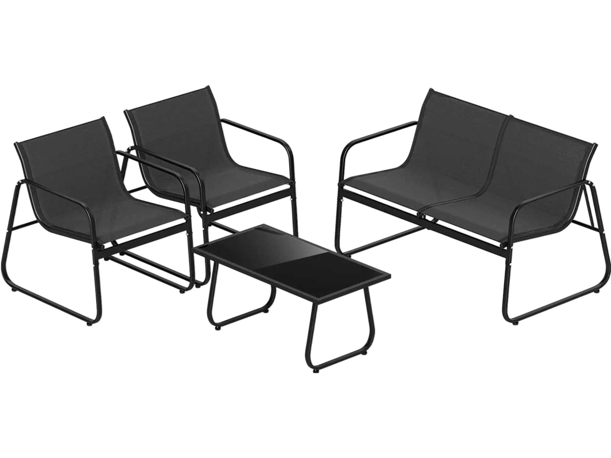 Costway 4-Pc Patio Furniture Set Fabric Lawn Chairs Loveseat Glass Coffee Table 394518726 New