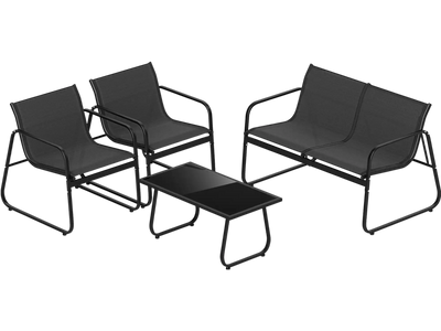 Costway 4-Pc Patio Furniture Set Fabric Lawn Chairs Loveseat Glass Coffee Table 394518726 New
