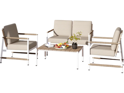 Costway 4-Pc Patio Furniture Set w/ Thick Cushions & Coffee Table Gray 517426938 New