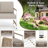 Stylish patio chair with woven PE rattan backrest and comfortable armrests, perfect for outdoor relaxation.