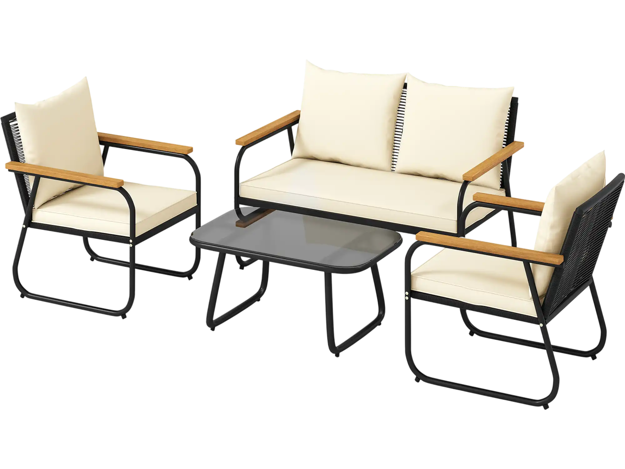 Costway 4-Piece Patio Furniture Set Tempered Glass Coffee Table 348962175 New