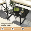Tempered glass coffee table with sturdy metal frame, perfect for outdoor patio use and easy cleaning.