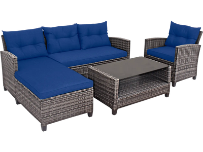 Costway 4-Piece Patio Rattan Sofa Furniture Set w/ Cushions & 2-Tier Coffee Table 16798240 New