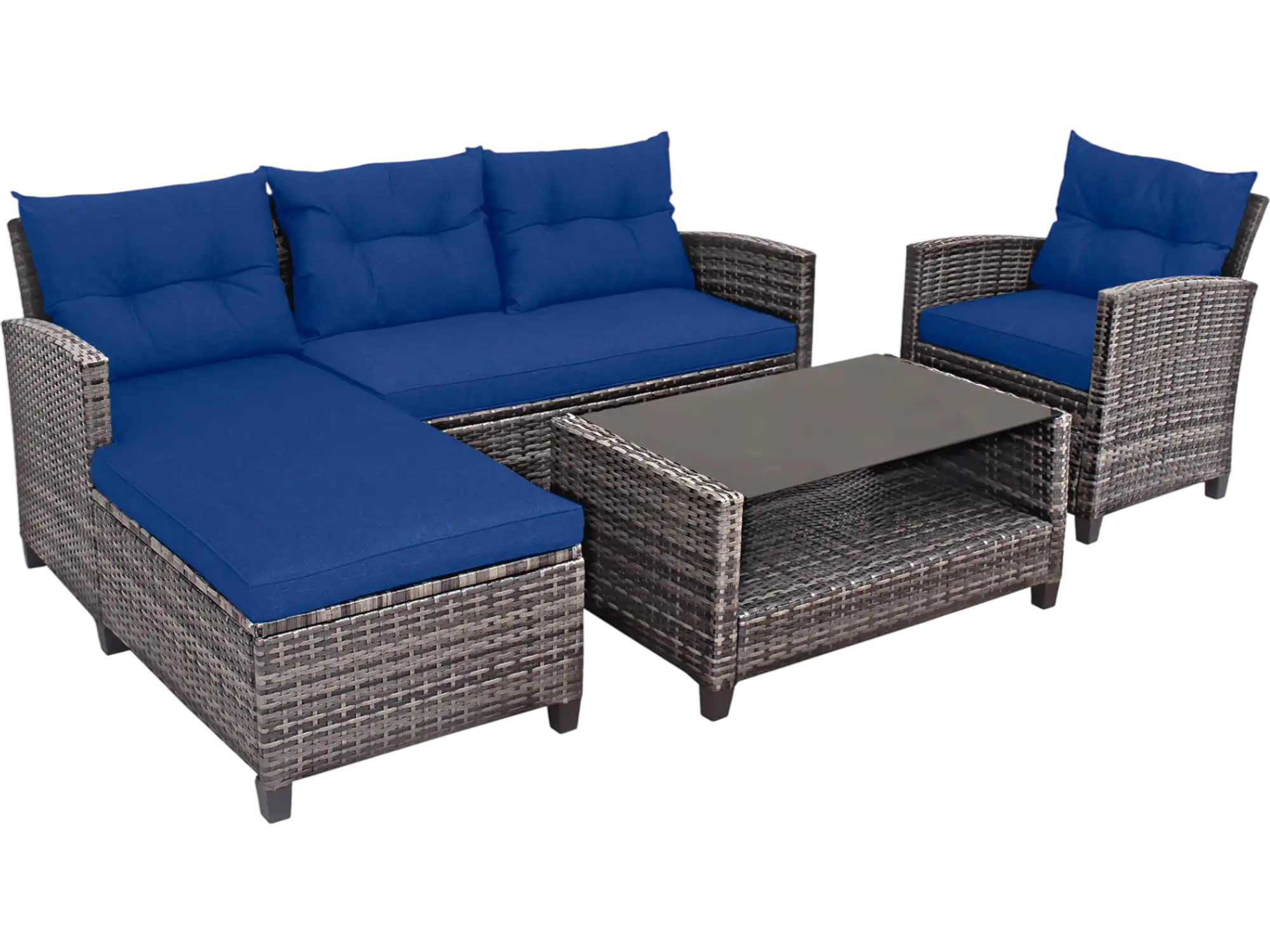 Costway 4-Piece Patio Rattan Sofa Furniture Set with Cushions & 2-Tier Coffee Table 16798240 New