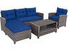 Single chair from the 4-piece patio rattan sofa set with navy cushion, offering comfort for outdoor lounging.