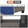 Detail of the 4-piece patio rattan sofa set showing non-slip foot pads and large storage space for outdoor use.