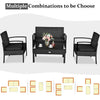4-piece patio rattan furniture set featuring a loveseat, 2 single sofas, and a coffee table with cushions for outdoor comfort.