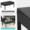 Coffee table with a smooth tempered glass top and elegant PE rattan design, perfect for outdoor patio use.