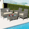 4 Pieces Patio Rattan Conversation Set with Tempered Glass Coffee Table-Beige - Gallery View 1 of 9