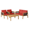 4 Pieces Patio Rattan Furniture Set with Removable Cushions-Red - Gallery View 1 of 9