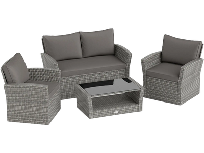 Costway 4-Pc Patio Rattan Sofa Table Storage Shelf Cushion Furniture Set 89105734 New