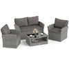 Stylish gray loveseat from a 4-piece patio rattan furniture set, featuring thick cushions for ultimate comfort outdoors.