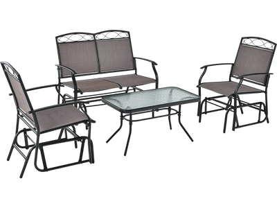Costway 4 Piece Patio Glider Conversation Set with Glass Table 25386741 New
