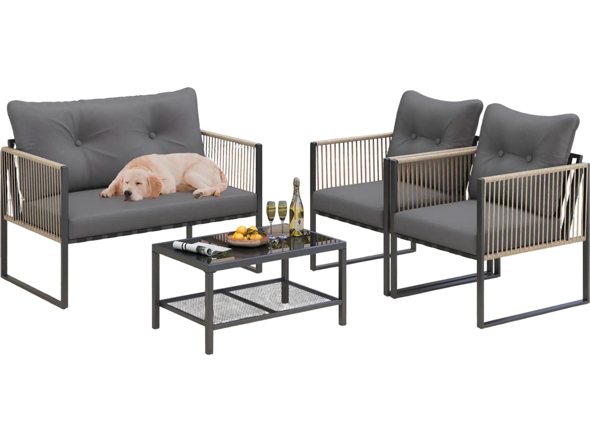 Costway 4-Piece Outdoor PE Rattan Conversation Sofa Set w/ Cushions Grey 428573196 New
