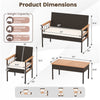 Dimensions of the 4 Pieces Wicker Furniture Set with acacia wood tabletop, ideal for porch and outdoor relaxation.