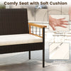 Comfy wicker loveseat with soft sponge cushion, acacia wood armrests, and zippered covers for easy cleaning. Ideal for.