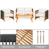 4-piece wood outdoor patio furniture set with cushions, featuring a solid frame and tightly woven armrest strings for.