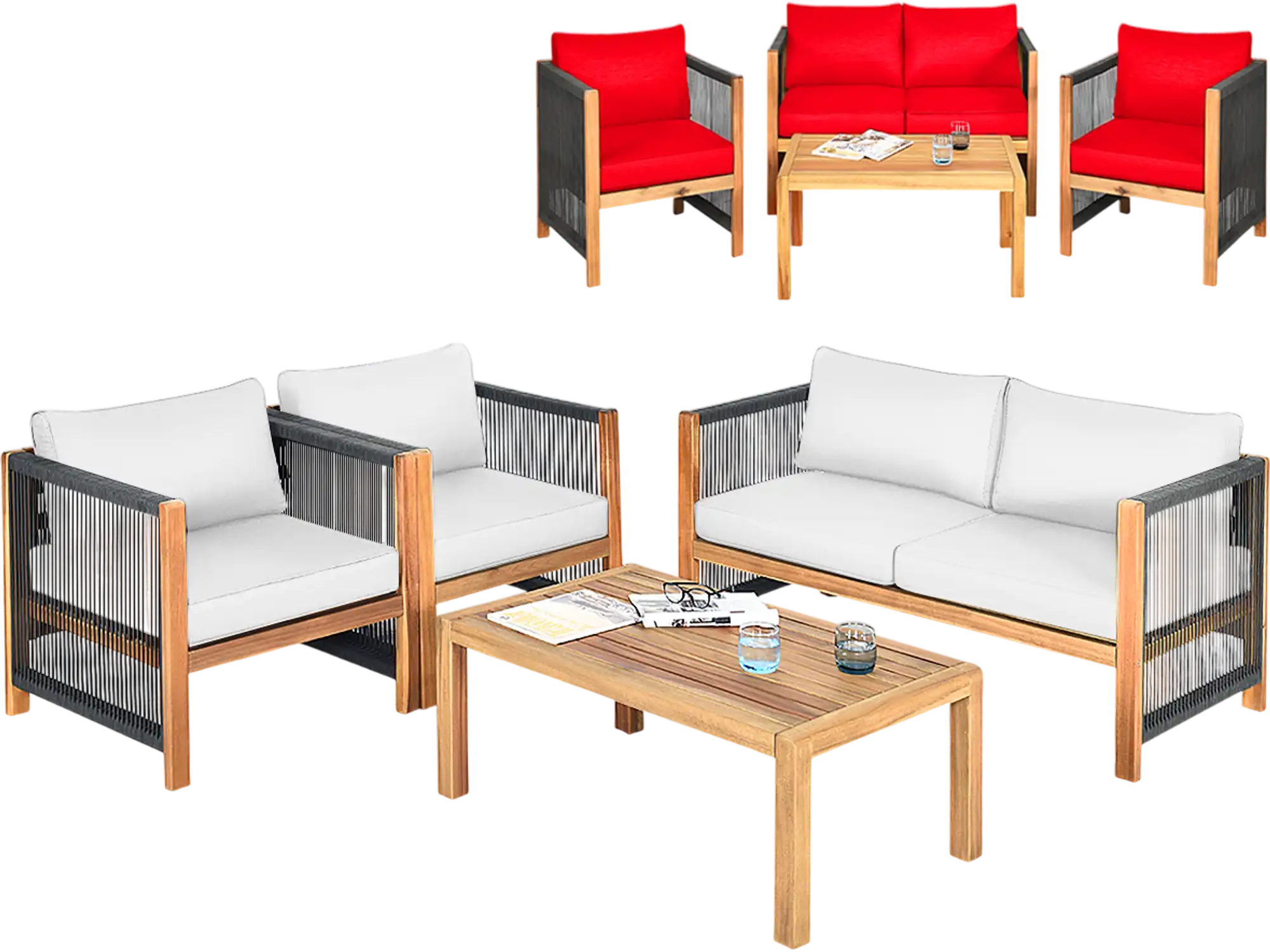 Costway 4-Piece Wood Outdoor Patio Furniture Set with Cushions Garden 927348156 New