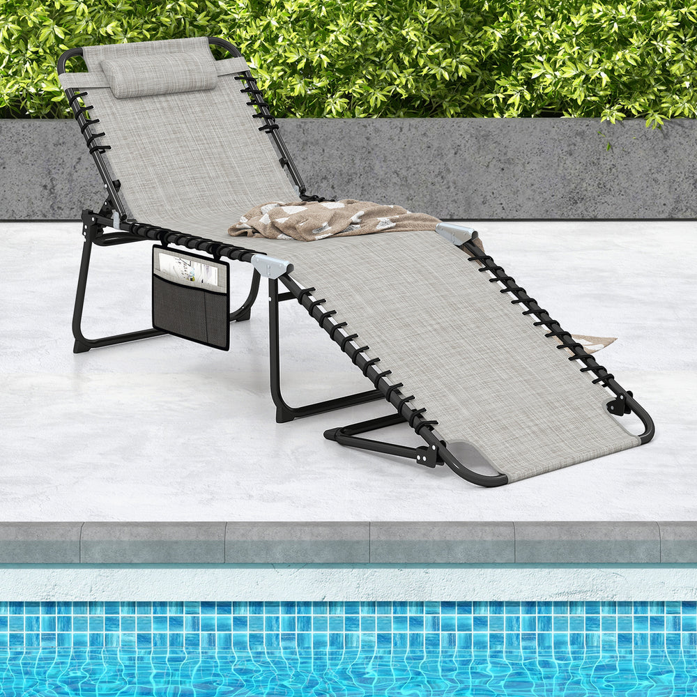 4 Position Folding Lounge Chaise with Adjustable Backrest and Footrest-Gray - Gallery View 1 of 9