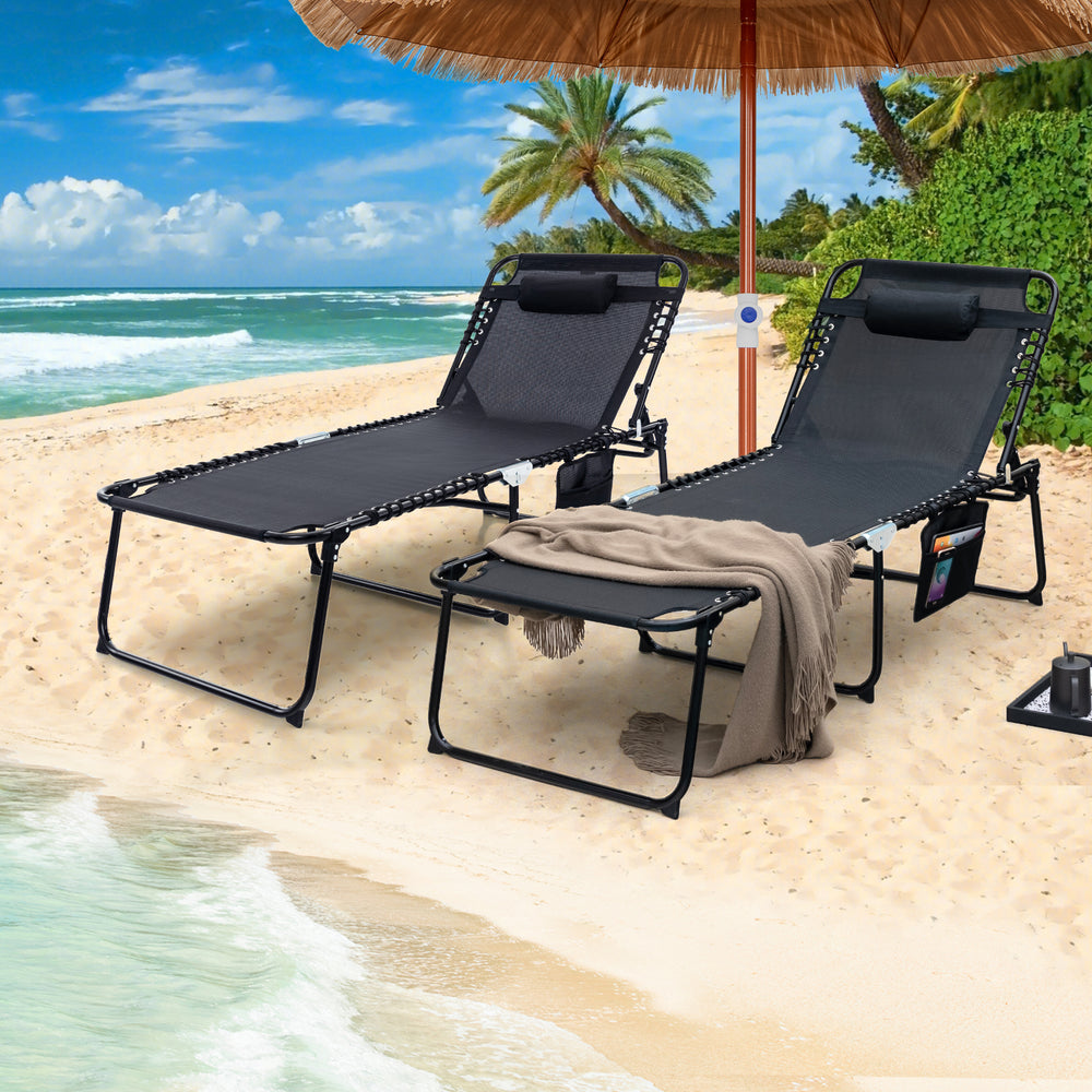 4 Position Folding Lounge Chaise with Adjustable Backrest and Footrest-Black - Gallery View 1 of 9
