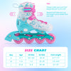Adjustable kids inline skates in blue and pink with light-up wheels, featuring breathable mesh lining and secure ankle.
