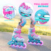 Kids inline skates in blue and pink with adjustable size, glowing LED wheels, and secure ankle support for beginners.