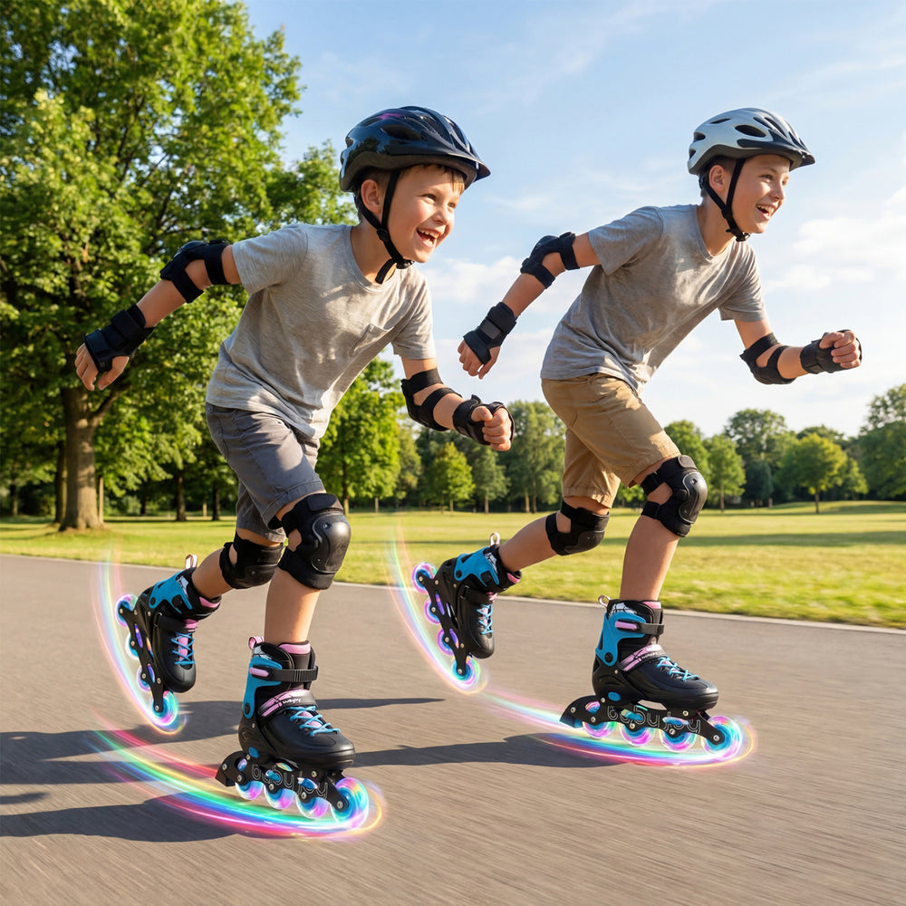 4-Size Adjustable Light-Up Kids Inline Skates for Kids Ages 7-9-Black - Gallery View 1 of 10