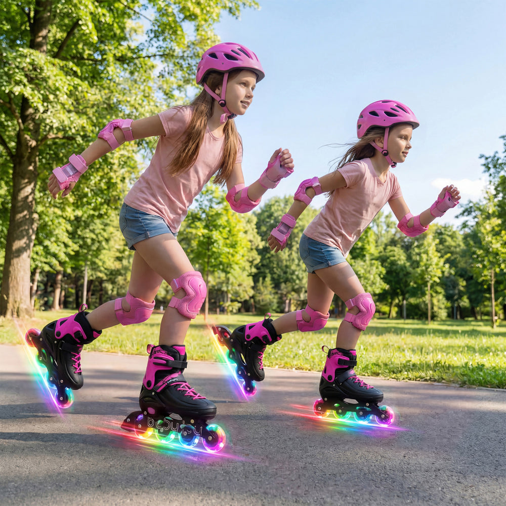 4-Size Adjustable Light-Up Kids Inline Skates for Kids Ages 7-9-Pink - Gallery View 1 of 10