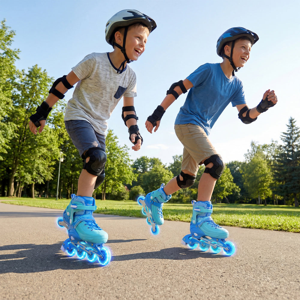 4-Size Adjustable Light-Up Kids Inline Skates for Kids Ages 7-9-Blue - Gallery View 1 of 10